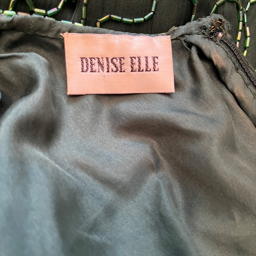 Denise Elle Vintage 80s Black Beaded Sequin Silk Cocktail Jagged Hem Dress PS - Picture 11 of 13
